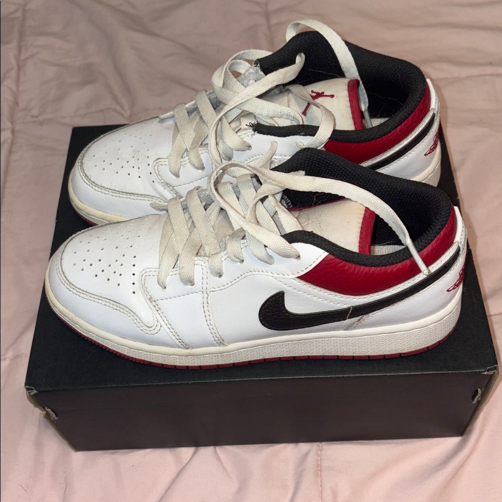 Nike White and Black Shoes with Red Highlights